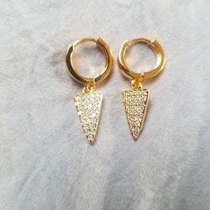 Huggie dangle earrings 18k gold plated arrow with pave rhinestones